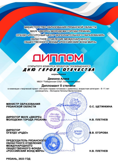 итоги открытого конкурса проектов, посвященном Дню Героев Отечества.